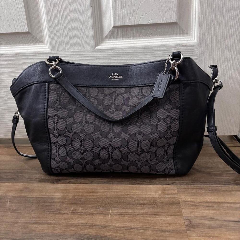 Vintage Black Coach Lexy Bag! Grey & Black Leather Coach Monogram